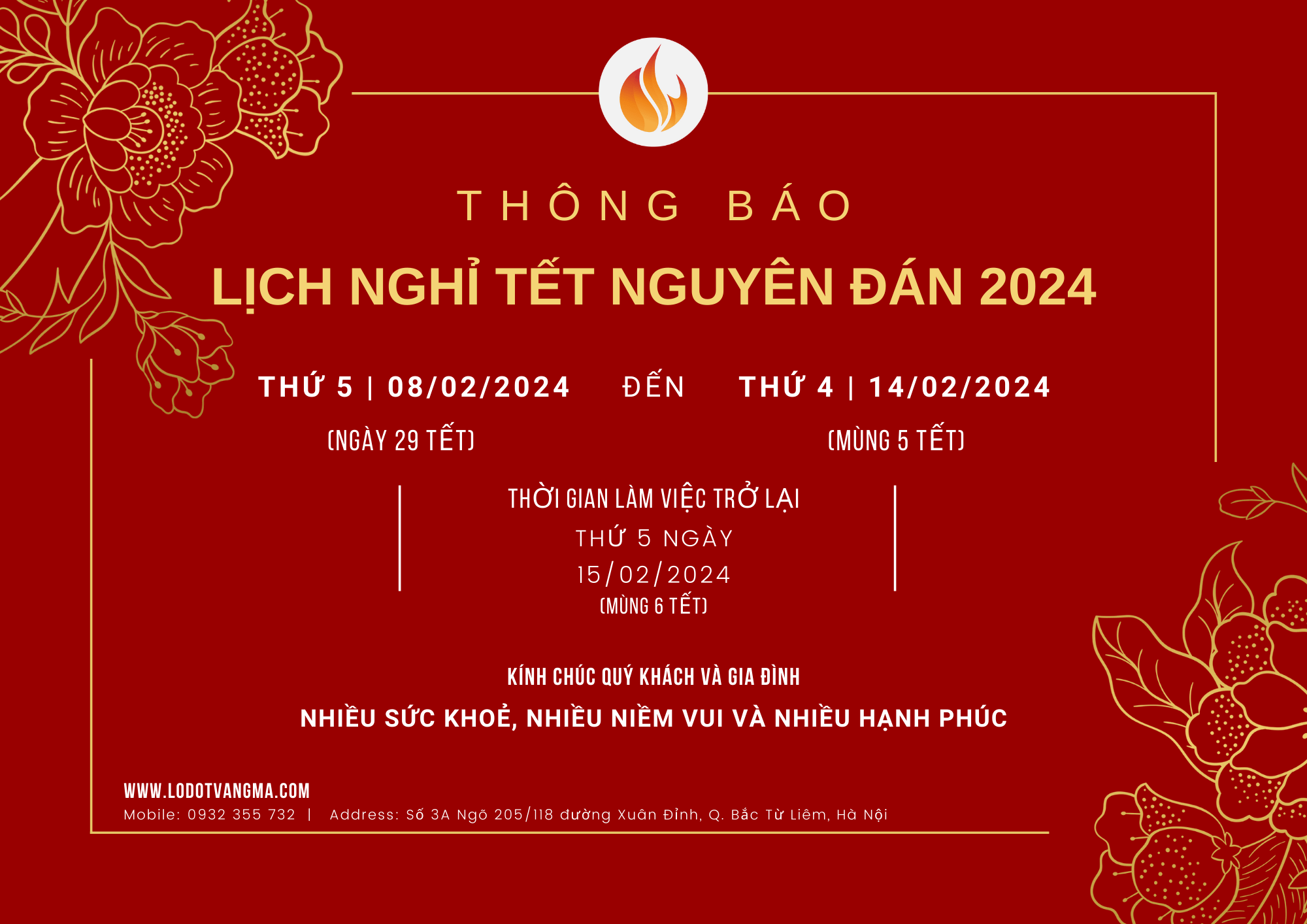 Thông báo lịch nghỉ Tết Nguyên Đán Giáp Thìn 2024