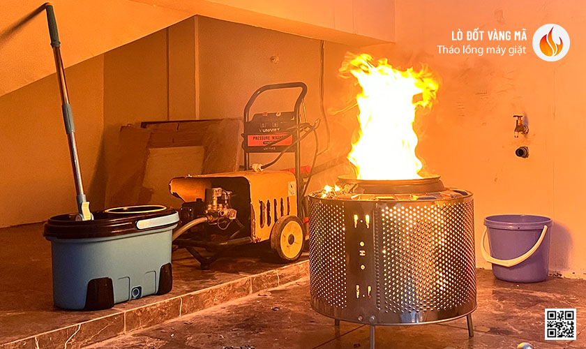 Hình ảnh lò đốt mã Inox chuyên dụng từ lồng máy giặt cũ, sở hữu nhiều ưu điểm vượt trội