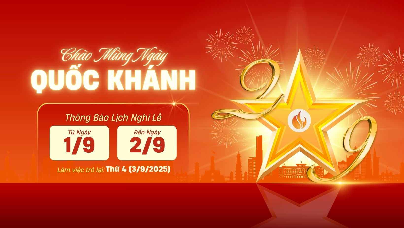 Thông báo lịch nghỉ lễ Quốc khánh 02/09 năm 2025